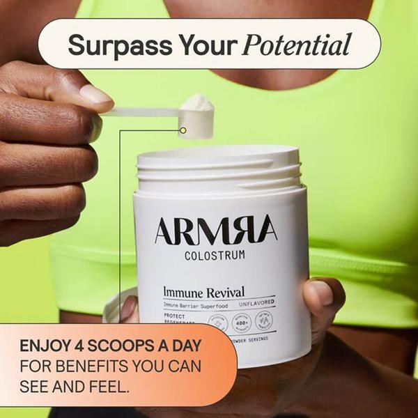 A clean, studio-lit shot of a supplement container being prepared for use, featuring a direct, action-oriented benefit headline.